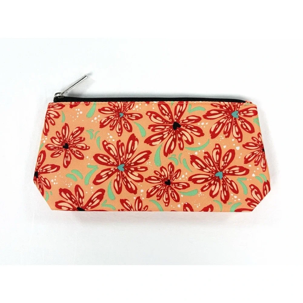 Clinique Floral Zipper Pouch Orange Pink Green Makeup Cosmetic Travel Bag New